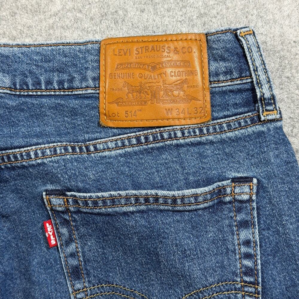 Levi's 514 Straight Jeans Mens 34x32 Medium Blue Wash Stretch Denim Red Tab - Picture 5 of 15
